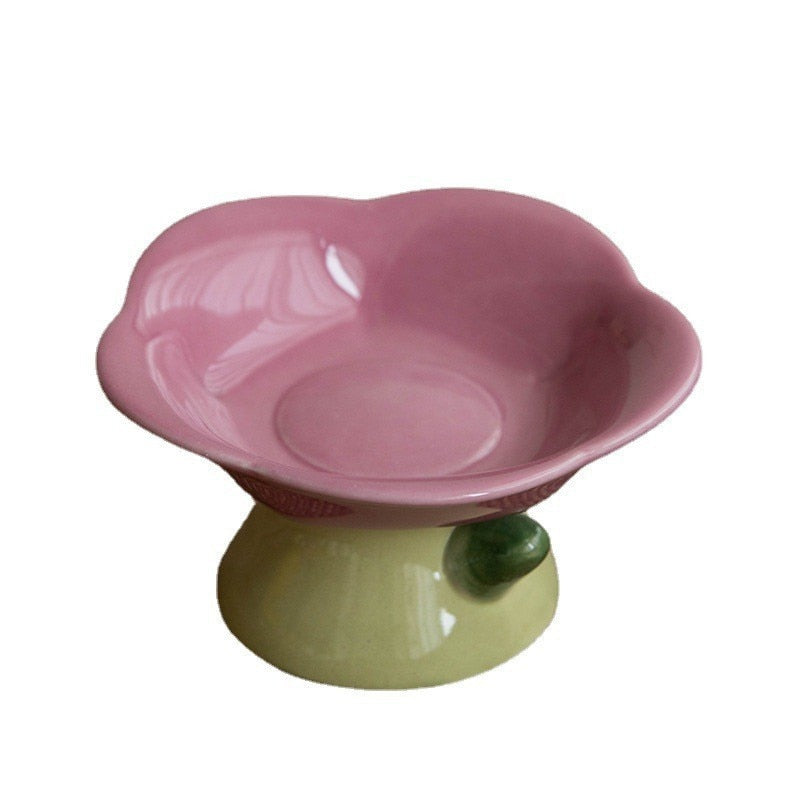 High Foot Pet Ceramic Bowl Non-slip Flower Shape