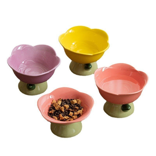 High Foot Pet Ceramic Bowl Non-slip Flower Shape